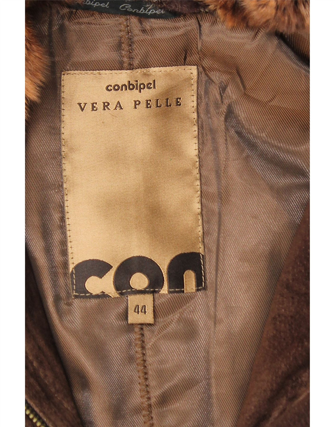 Conbipel Damen Wildledermantel mit Kapuze IT 44 Mittelbraunes Leder