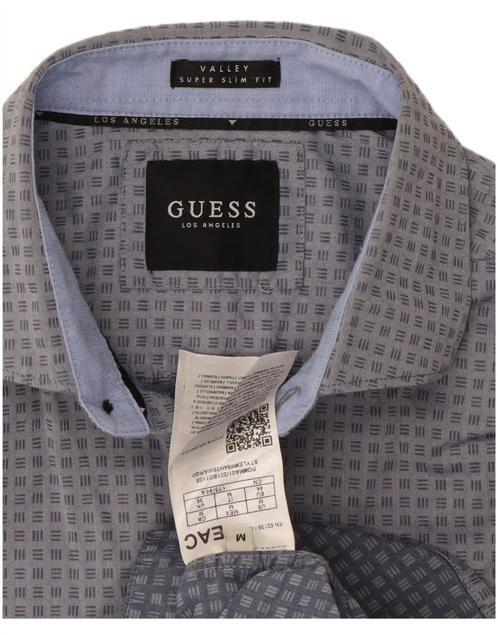 Guess Herren Valley Super Slim Fit Hemd aus mittelgrauer, geometrischer Baumwolle