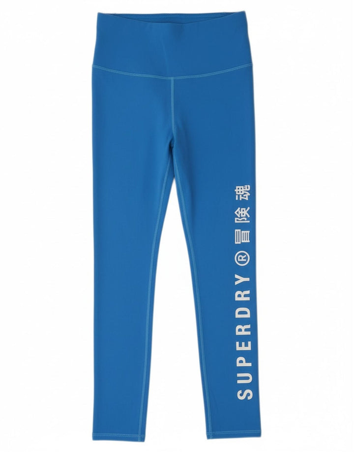 Superdry Damen Graphic Crop Leggings UK 8 Small Blau Polyester