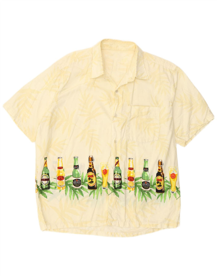 Vintage Herren-Hemd mit abstraktem Muster, kurzärmelig, mittelgelb, hawaiianisch