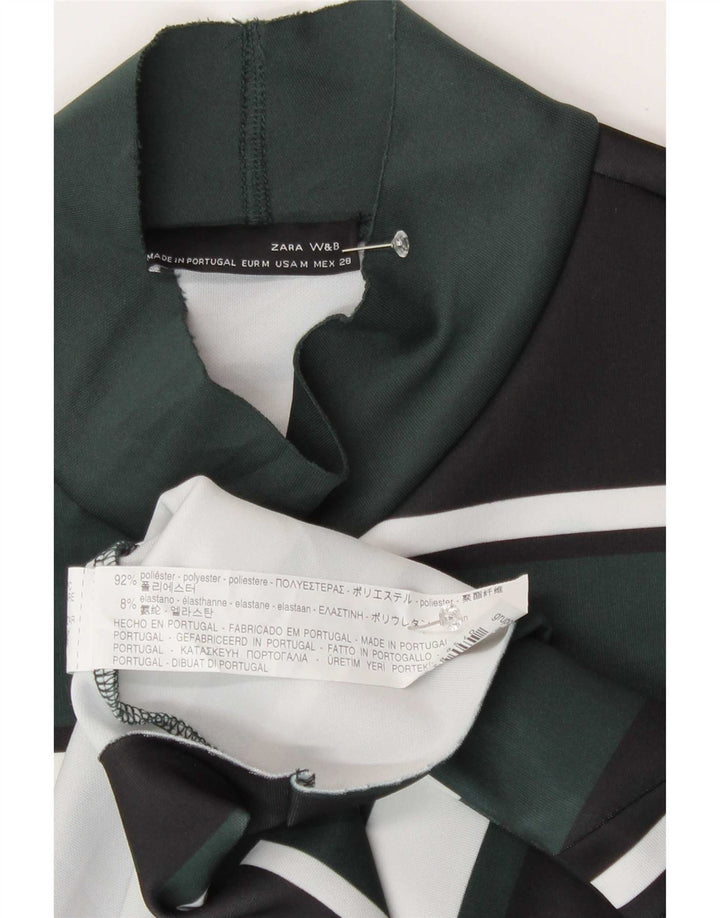 Zara Damen-Blusenoberteil UK 12 Mittelgrünes Colourblock-Polyester