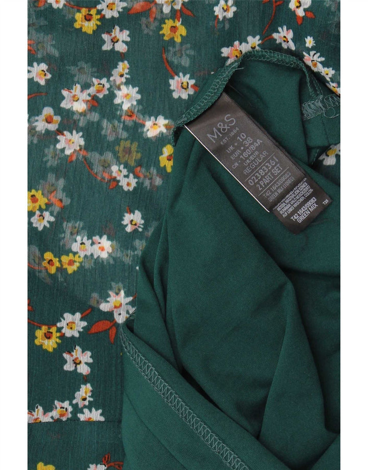 Marks & Spencer Damen-A-Linien-Kleid, Größe S, Grün, Blumenmuster, Polyester