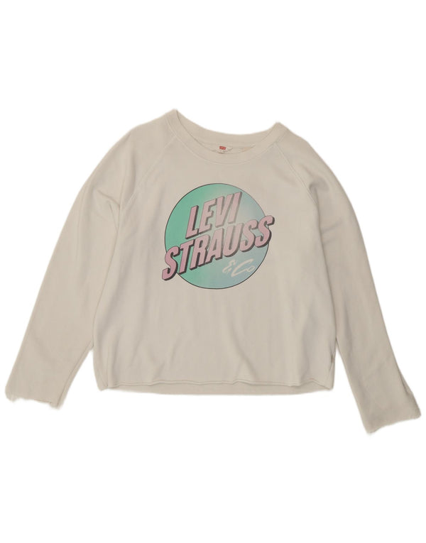 Levi's Damen Grafik-Sweatshirt-Pullover UK 16 Large Weiße Baumwolle