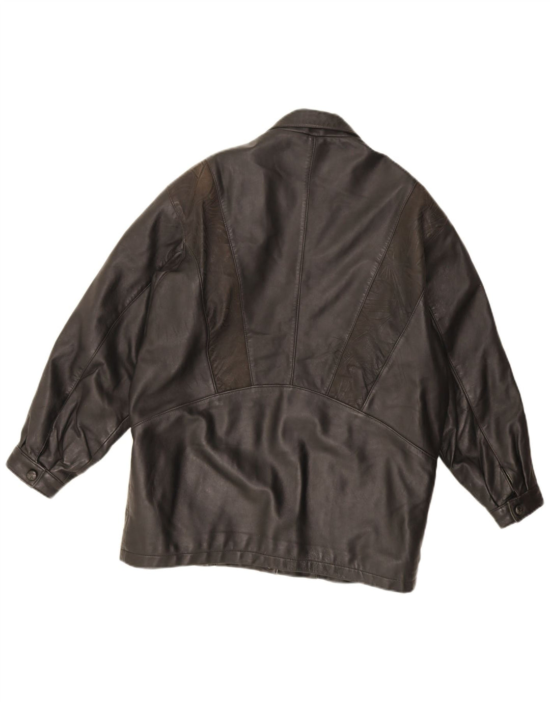 Vintage Damen Übergroße Lederjacke UK 16 Großes schwarzes Leder
