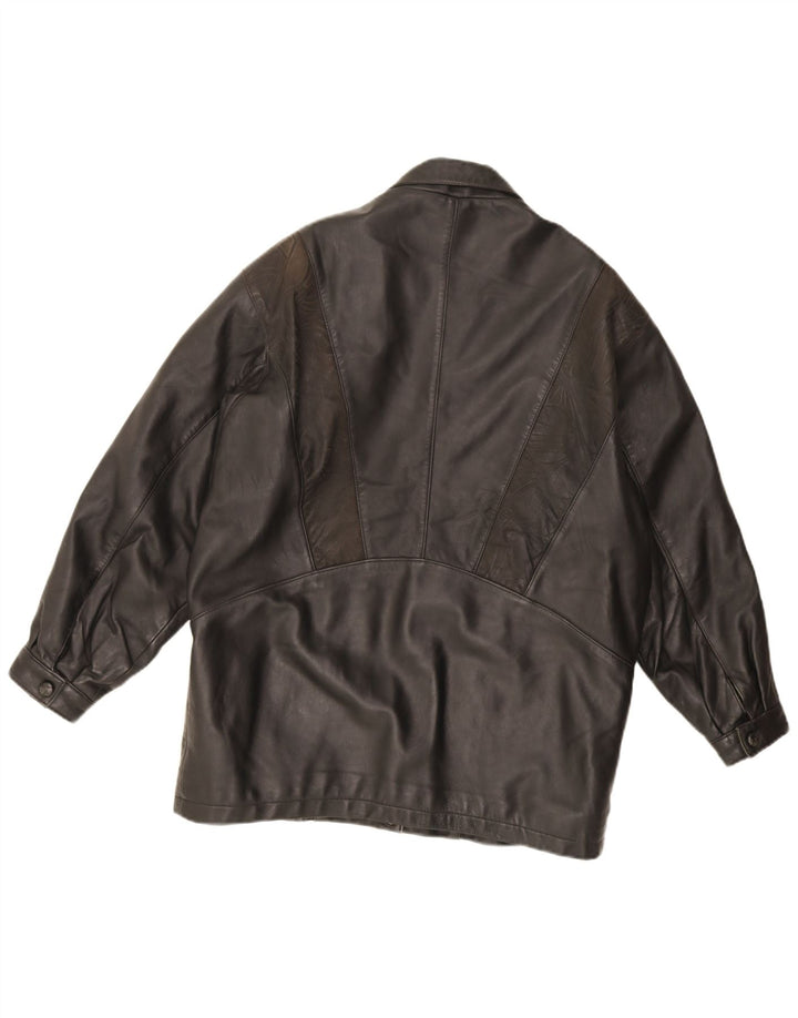 Vintage Damen Übergroße Lederjacke UK 16 Großes schwarzes Leder