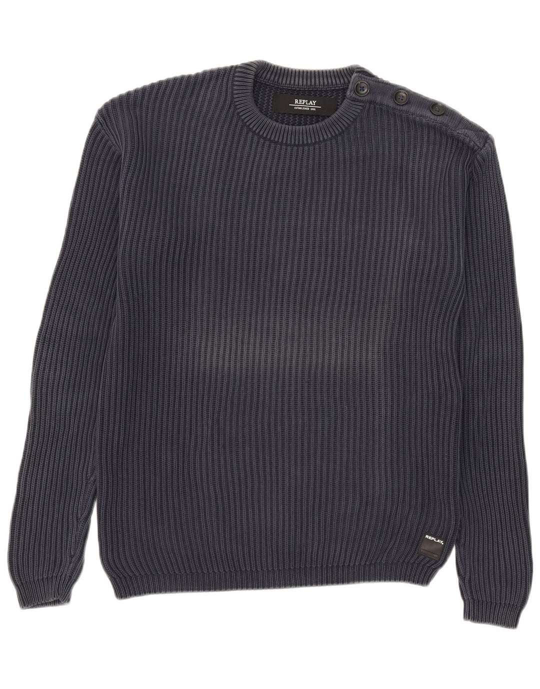 Replay Herren-Pullover mit Rundhalsausschnitt, groß, marineblaue Baumwolle