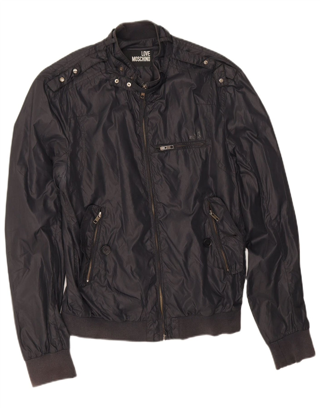 Moschino Herren Bomberjacke UK 38 Medium Schwarz Polyamid