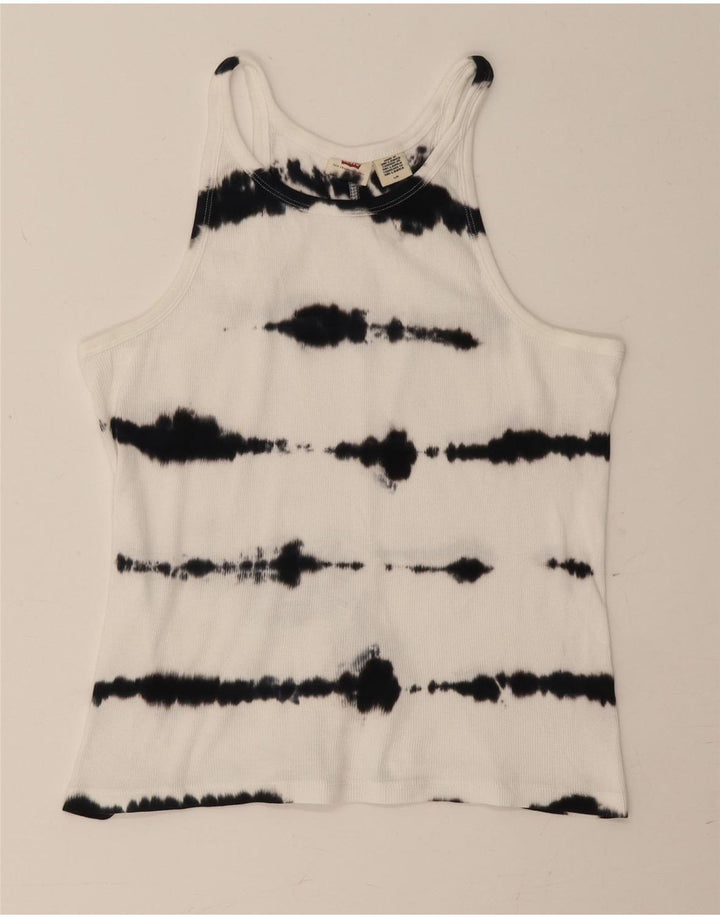 LEVI'S Womens Vest Top UK 14 Large White Tie Dye Cotton Vintage Levi's and Second-Hand Levi's from Messina Hembry 