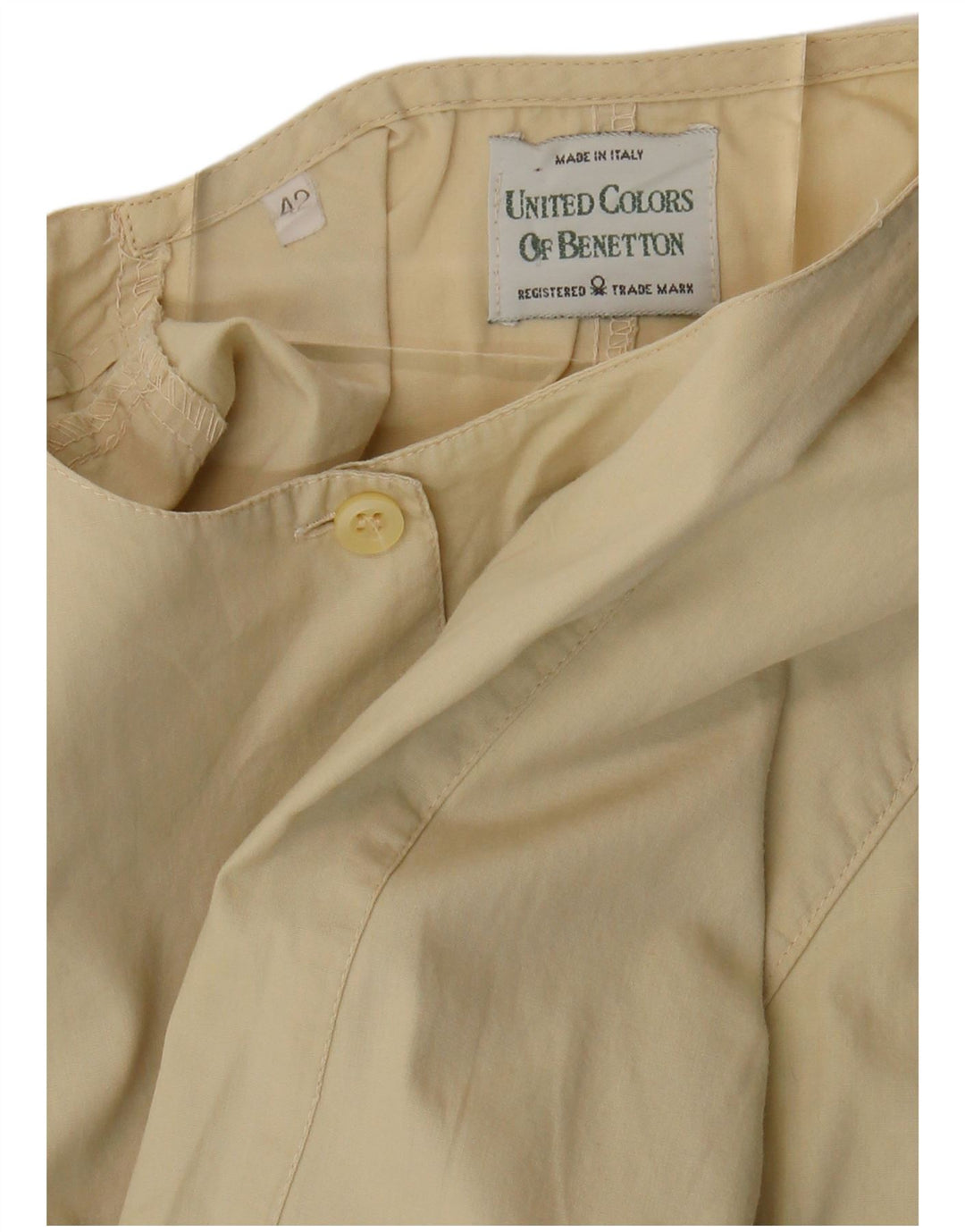 Benetton Damen Kurzarm-Hemdbluse IT 42 Mittelbeige Baumwolle