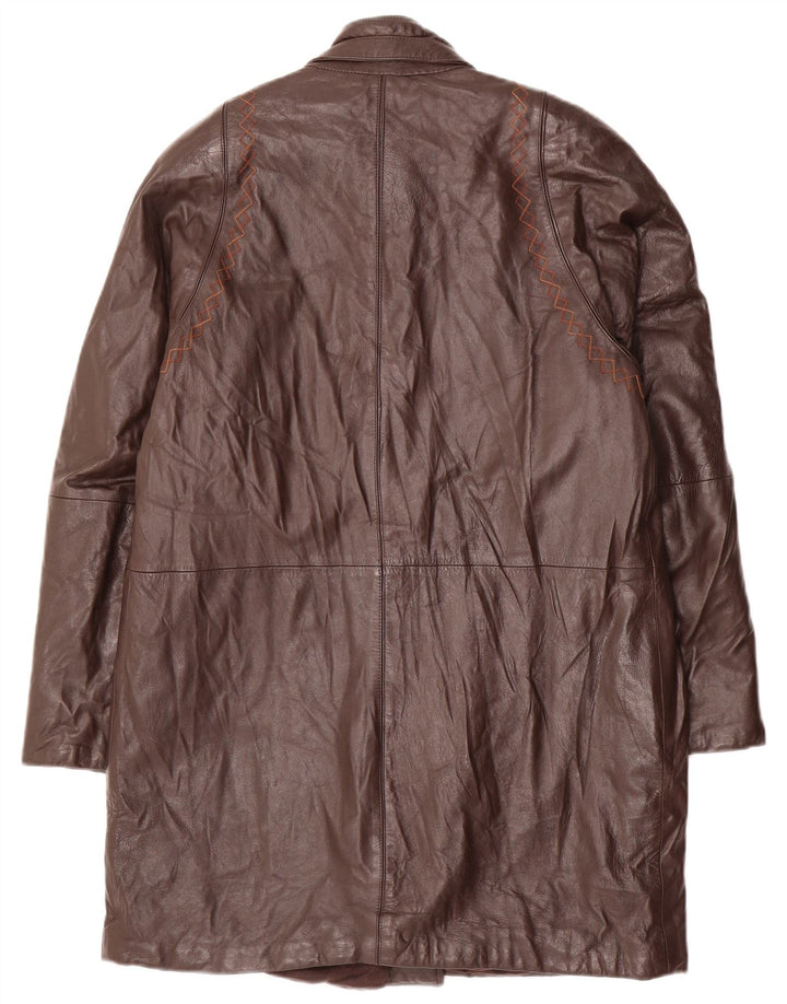 VINTAGE Damen Ledermantel UK 14 Mittelbraun