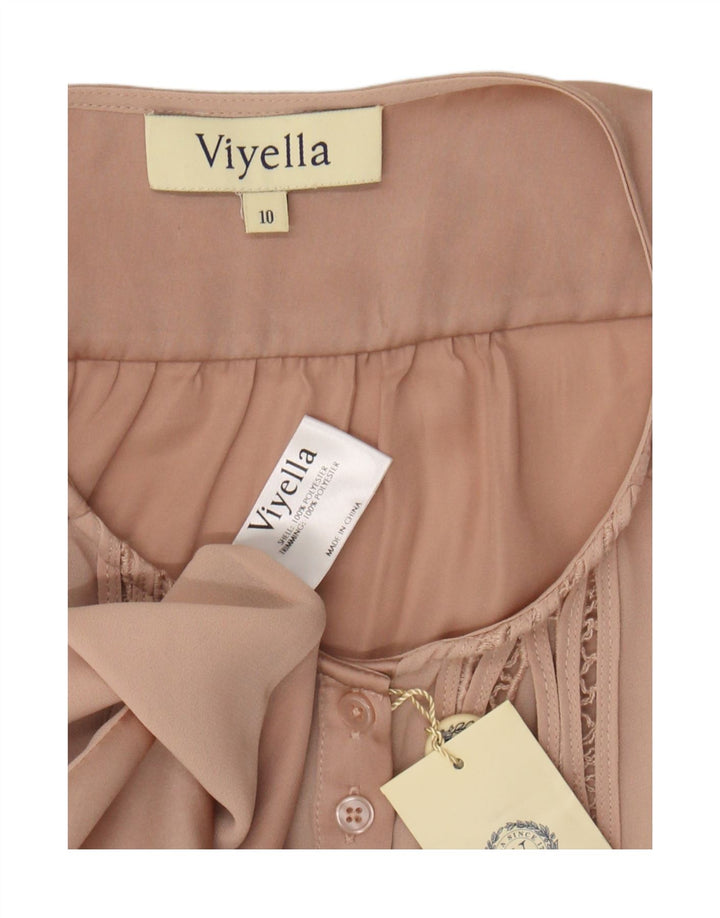 Viyella Damen-Hemdbluse mit Rüschen vorne, UK 10, Größe S, Beige, Polyester