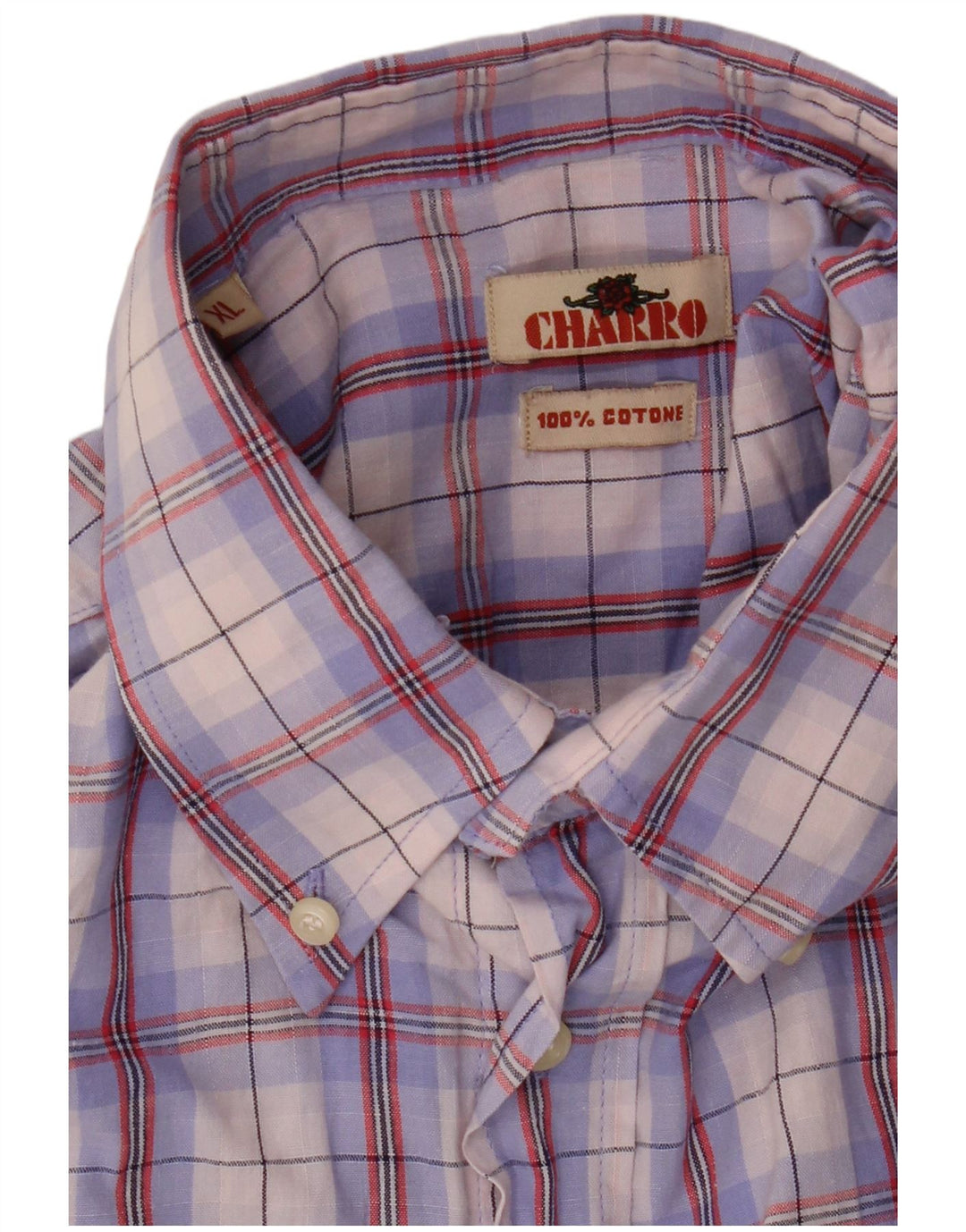 Charro Herren Kurzarmhemd XL Lila kariert Baumwolle