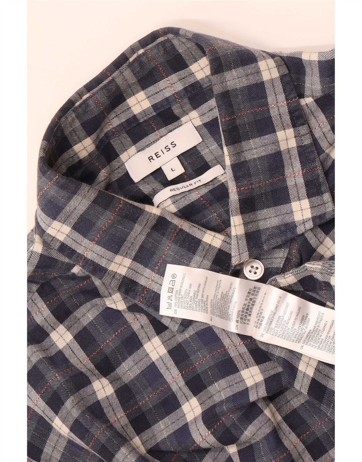 Reiss Herren-Flanellhemd mit normaler Passform, groß, marineblau, kariert, Baumwolle