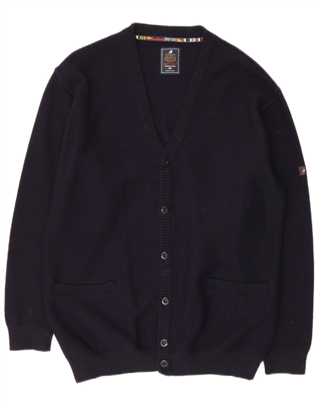 GREEN COAST Herren-Strickjacke IT 54 XL Marineblaue Merinowolle