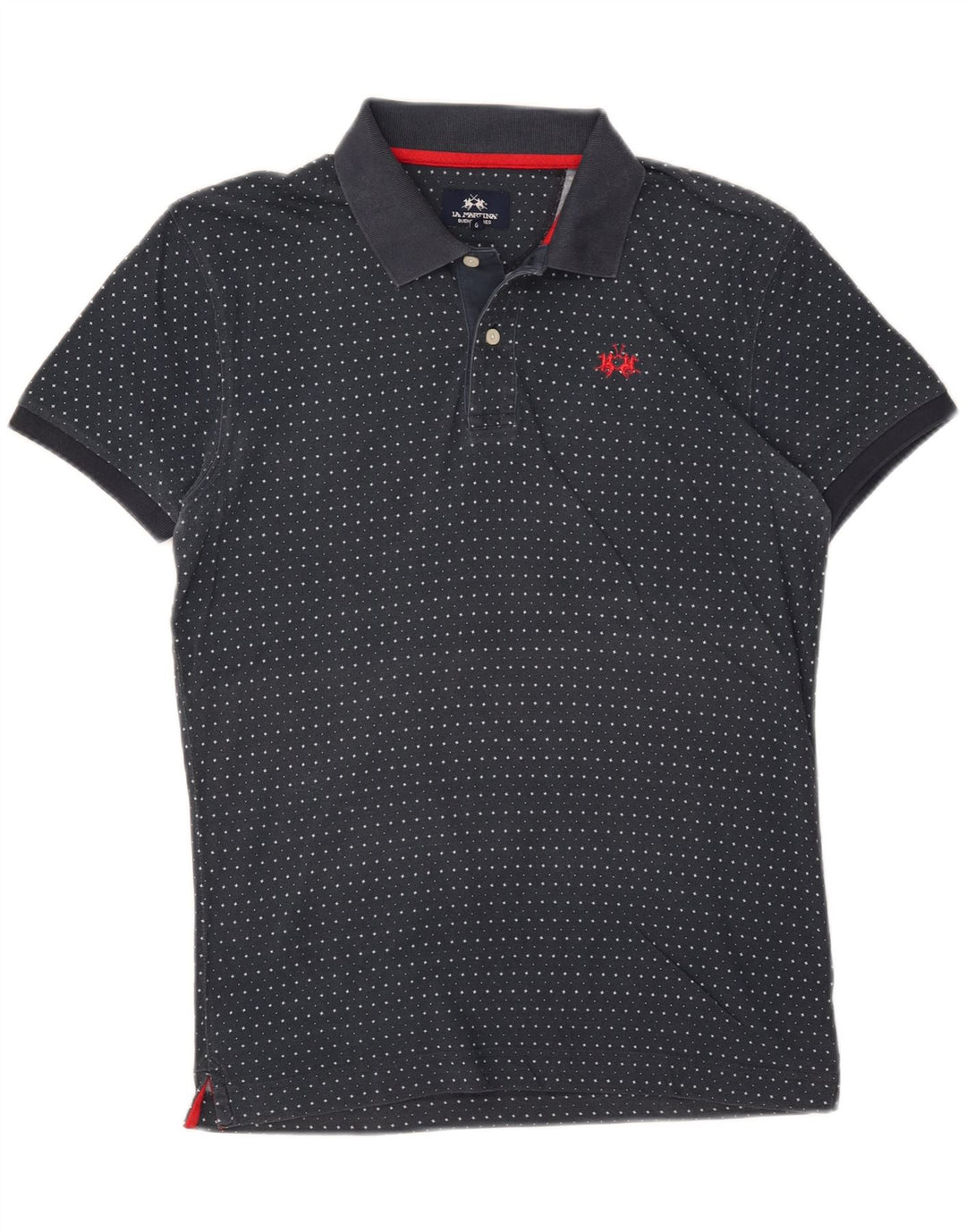 La Martina Herren-Poloshirt mit abstraktem Muster, schmale Passform, Größe L, Marineblau