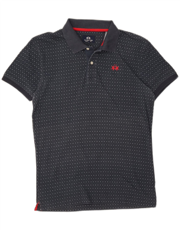 La Martina Herren-Poloshirt mit abstraktem Muster, schmale Passform, Größe L, Marineblau