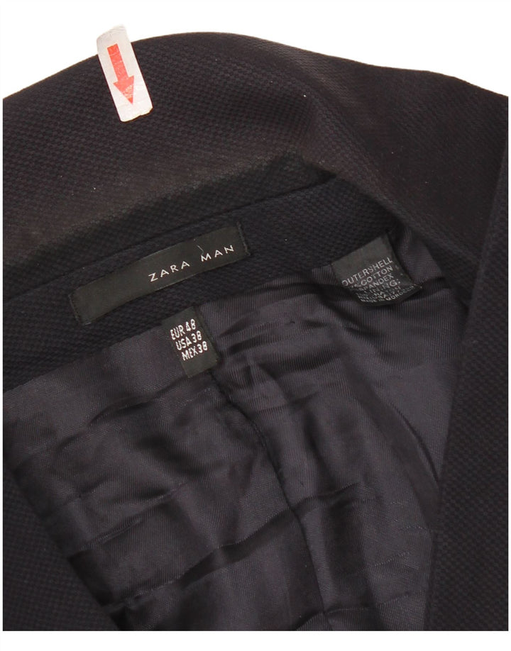 Zara Herren-Blazer mit 2 Knöpfen, EU 48, mittelmarineblaue Baumwolle