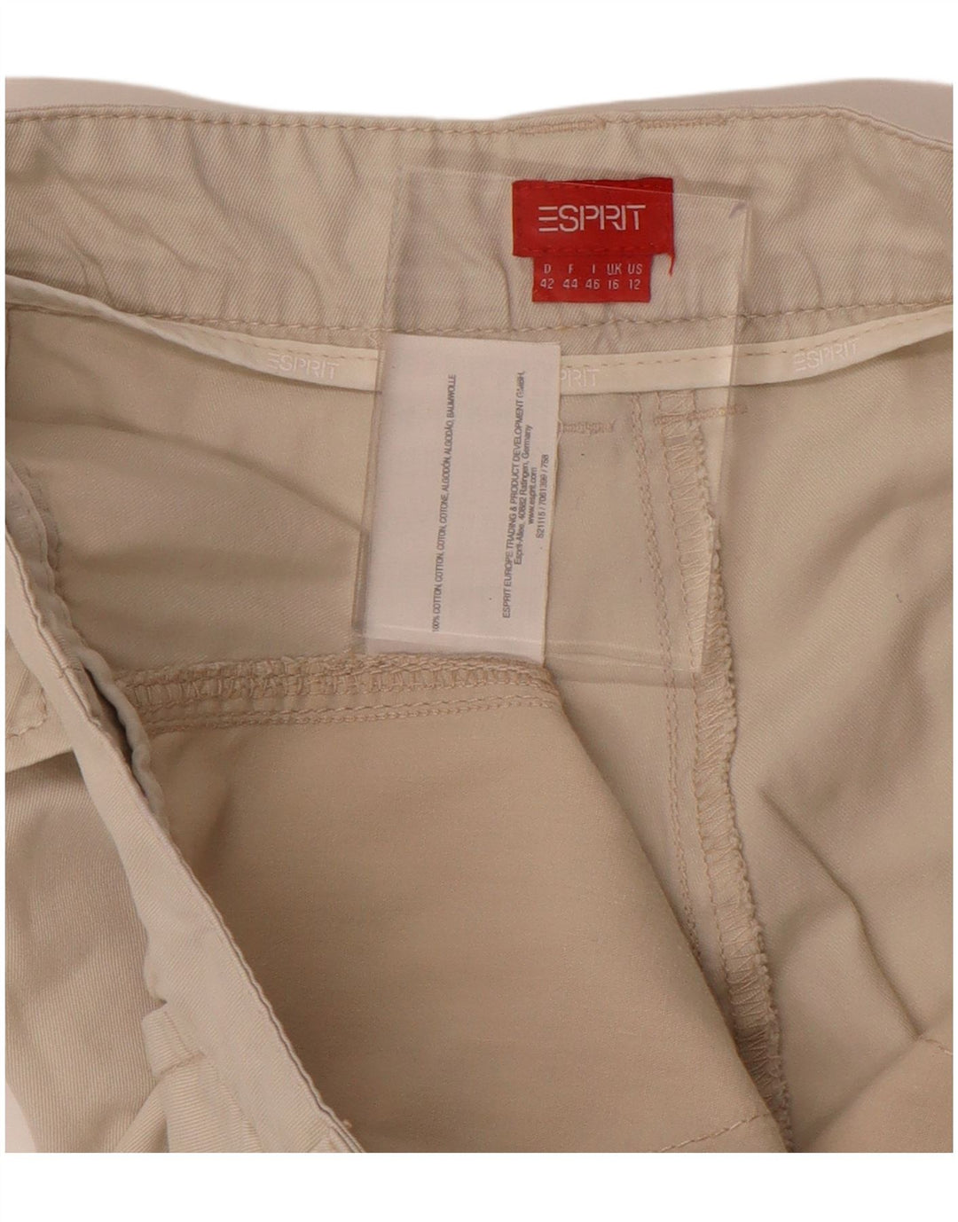 ESPRIT Gerade geschnittene Damenhose, UK 16, Größe L, W34, L26, Beige, Baumwolle