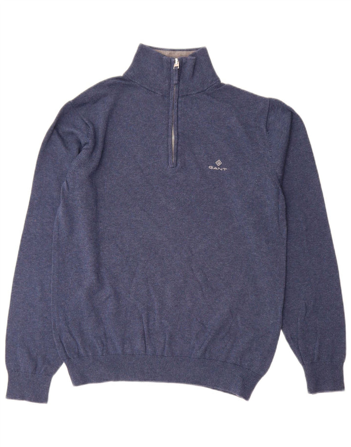 Gant Herren-Pullover mit Reißverschluss am Hals, kleine blaue Baumwolle