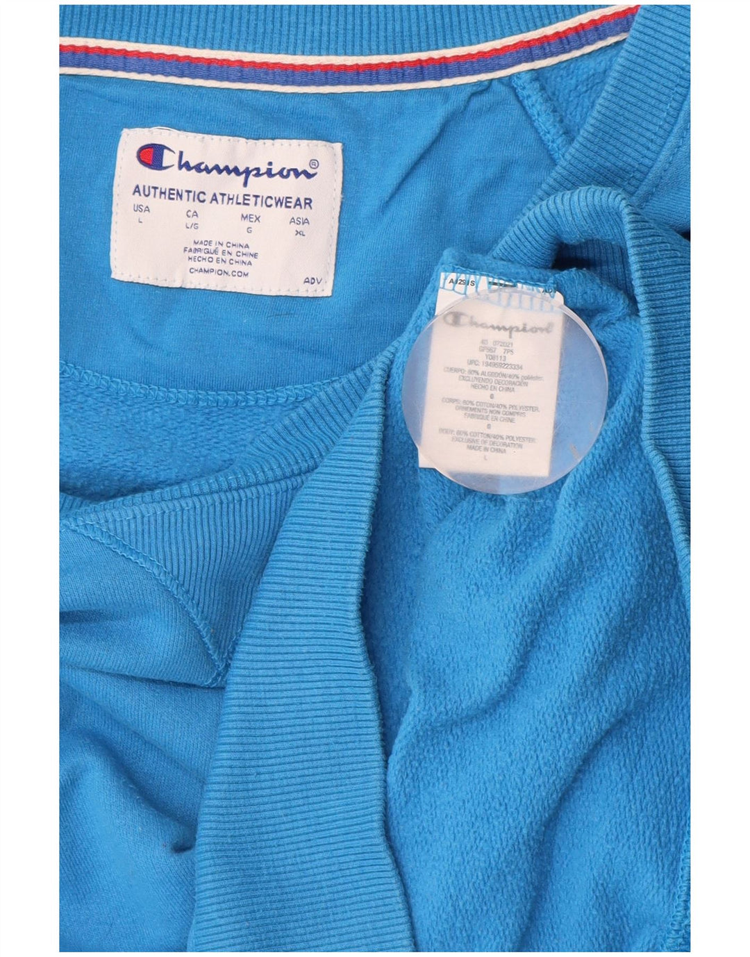 CHAMPION Damen Grafik-Sweatshirt-Pullover UK 16 Large Blaue Baumwolle
