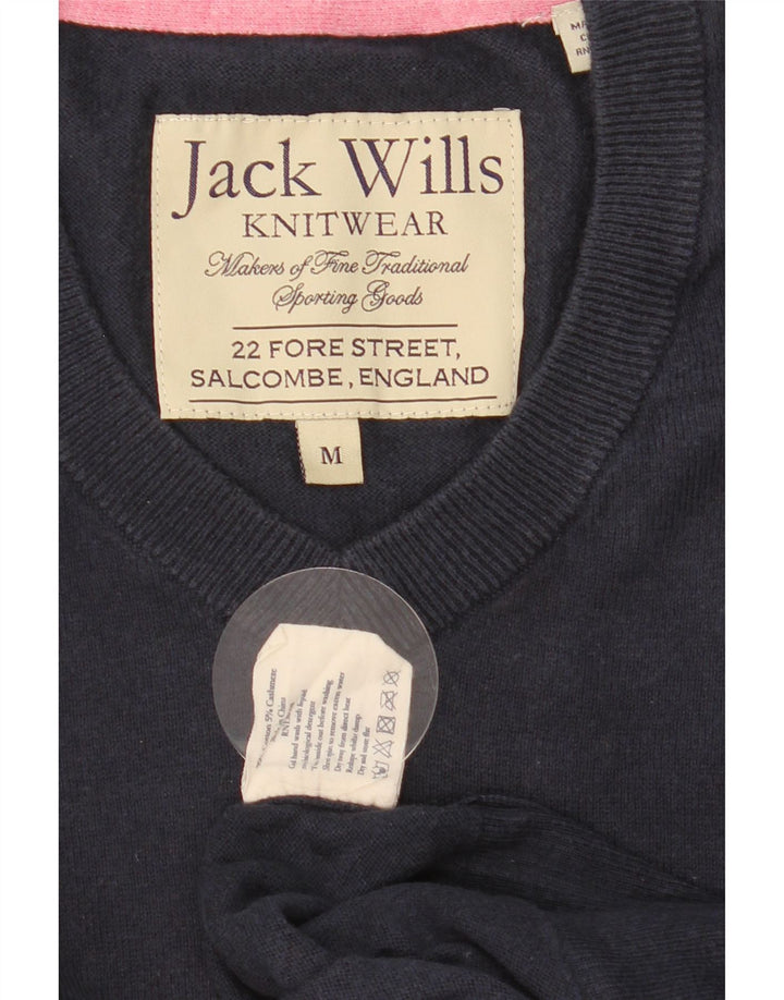 JACK WILLS Herren-Pullover mit V-Ausschnitt aus mittelblauer Baumwolle