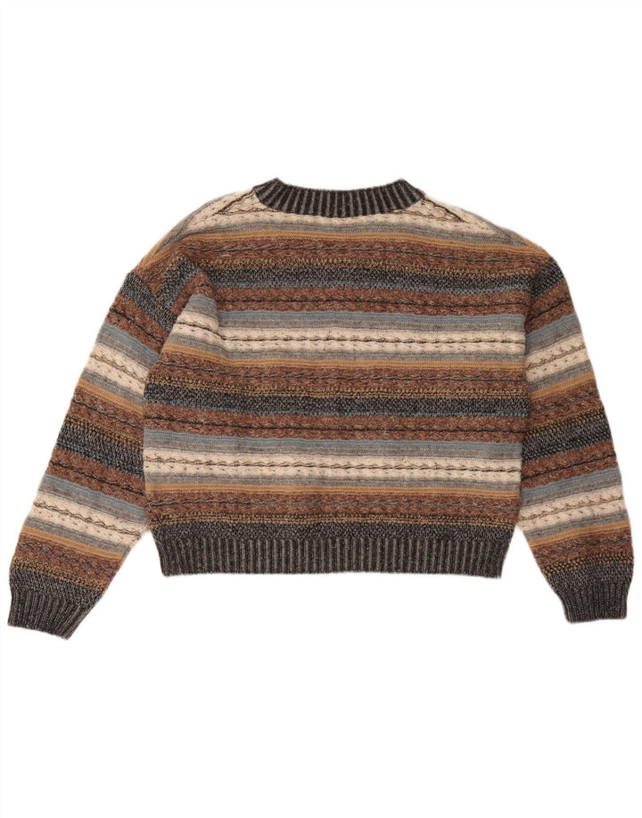 Stefanel Damen-Pullover mit V-Ausschnitt, Gr. 14, groß, mehrfarbig gestreift