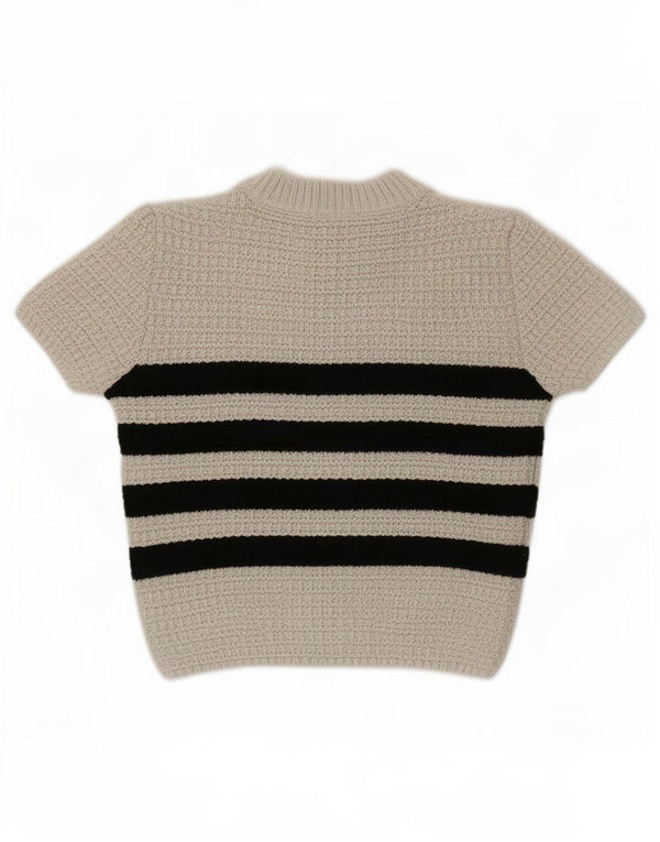 Zara Damen Crop Crew Neck Pullover Pullover UK 10 Small Beige gestreift