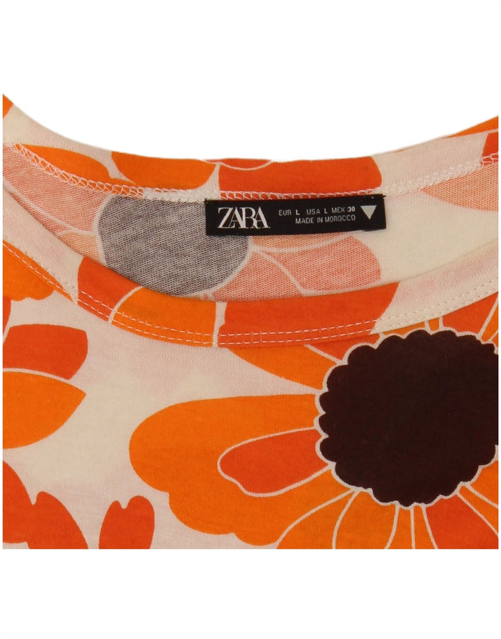 ZARA Damen T-Shirt Top UK 16 Large Orange Floral