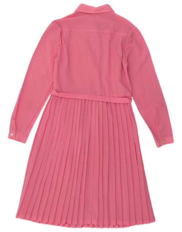 Vintage Damen Langarm A-Linie Kleid UK 10 Small Pink
