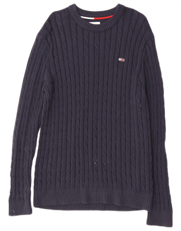 TOMMY HILFIGER Herren-Pullover mit grafischem Rundhalsausschnitt, mittleres Marineblau