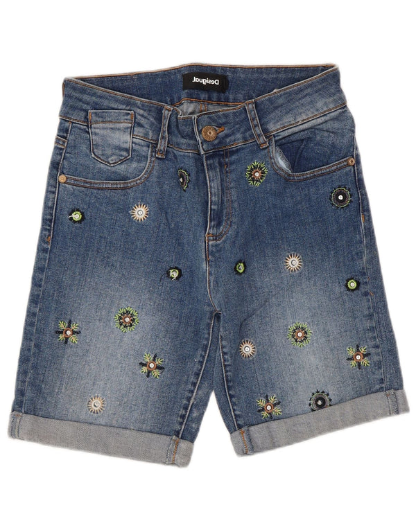 Desigual Damen Denim-Jeansshorts W26 Small Blue Floral Cotton