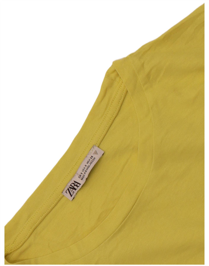 Zara Damen Crop Bluse Top UK 10 Small Gelb