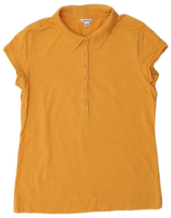 Calvin Klein Damen Poloshirt UK 14 Mittelgelbe Baumwolle