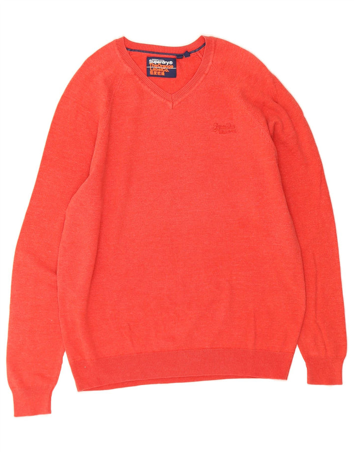 SUPERDRY Mens V-Neck Jumper Sweater Large Red Cotton Vintage Superdry and Second-Hand Superdry from Messina Hembry 