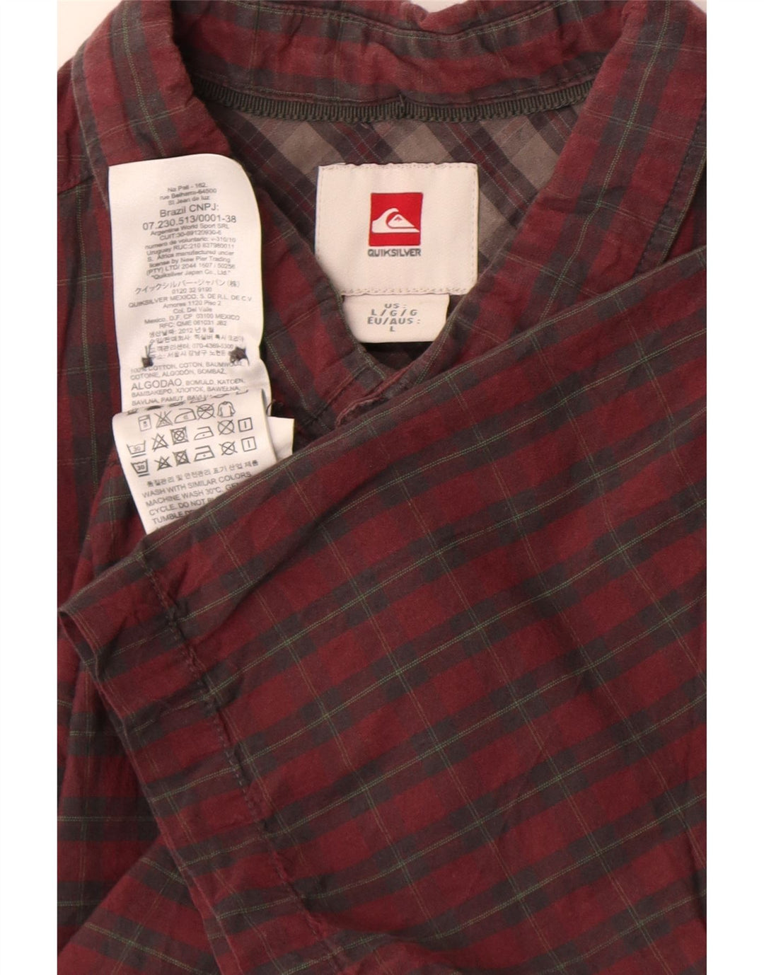 Quiksilver Herren-Kurzarmhemd, groß, rot kariert, Baumwolle