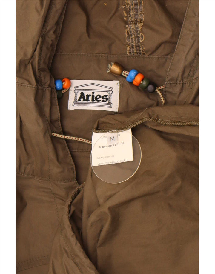 Vintage Damen Kapuzenpullover Regenjacke UK 14 Medium Khaki Baumwolle