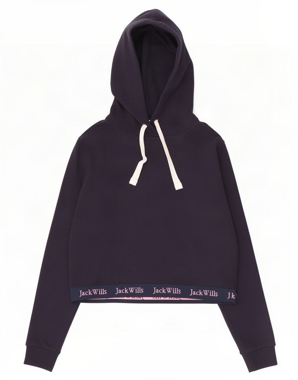Jack Wills Womens Crop Graphic Hoodie Jumper UK 10 Small Navy Blue