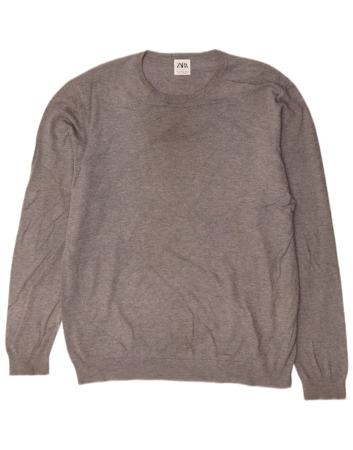 Zara Herren-Pullover mit Rundhalsausschnitt, Größe L, Grau