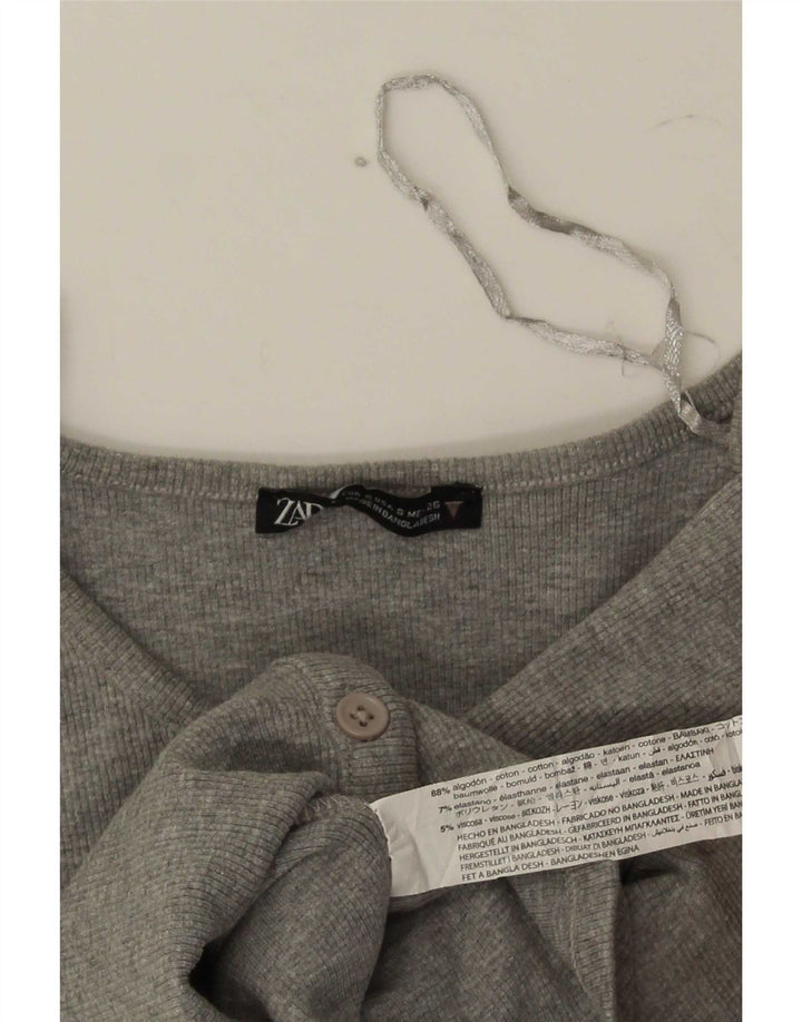 Zara Damen Crop Top UK 8 Small Grau gefleckte Baumwolle