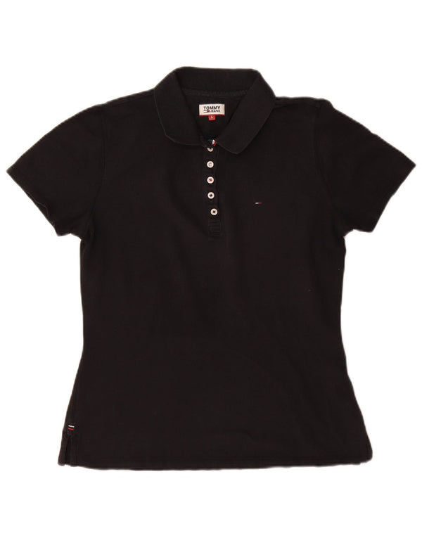 Tommy Hilfiger Damen Poloshirt UK 14 Große schwarze Baumwolle