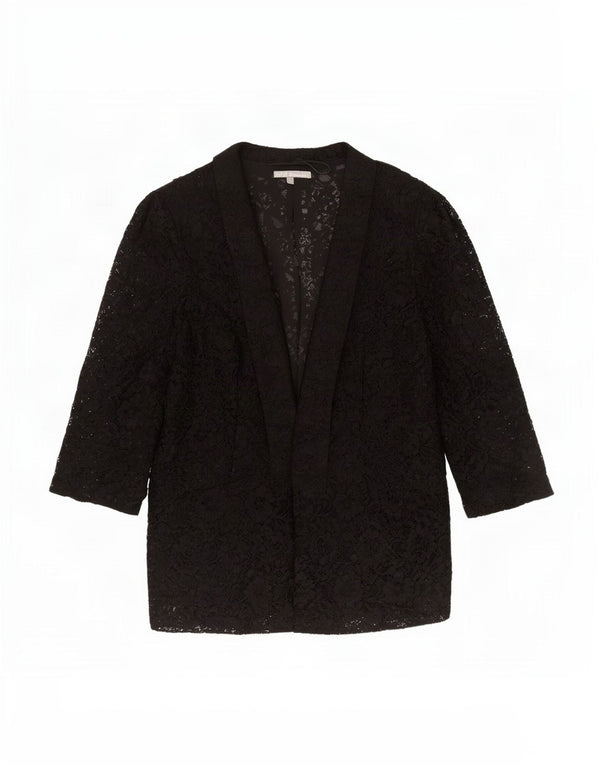 Marks & Spencer Damen-Cardigan mit 3/4-Ärmeln, Spitzen-Cardigan, Gr. 20 2XL, Schwarz mit Blumenmuster