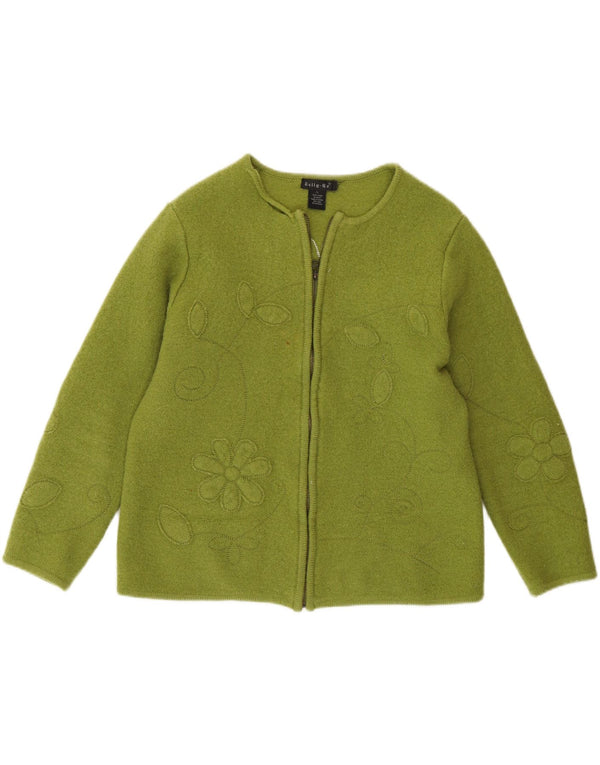 Tally Ho Damen Crop Cardigan Pullover UK 18 XL Grün geblümte Wolle