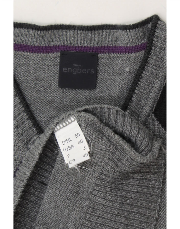 ENGBERS Mens V-Neck Jumper Sweater UK 40 Medium Grey Argyle/Diamond Wool Vintage Engbers and Second-Hand Engbers from Messina Hembry 
