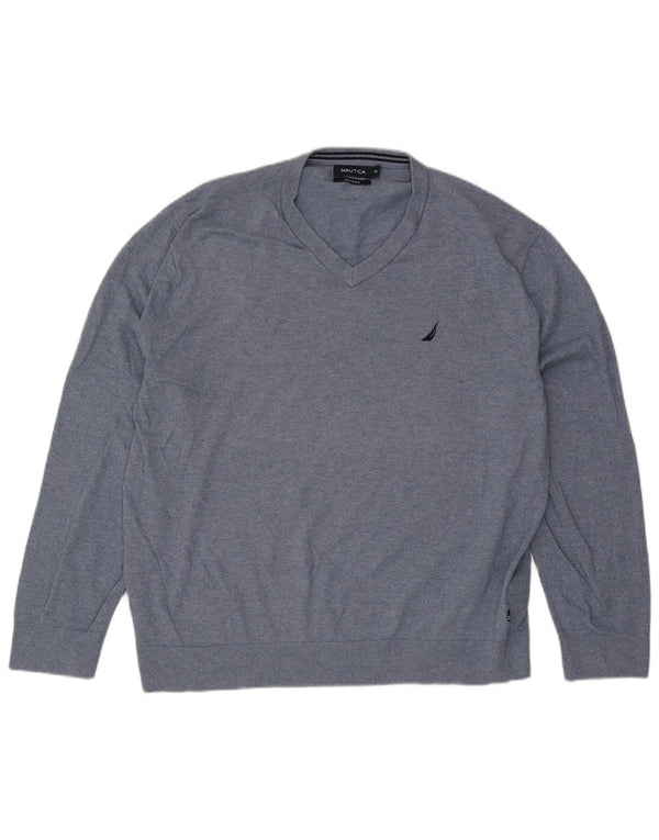 Nautica Herren-Pullover mit V-Ausschnitt, 2XL, blaue Baumwolle