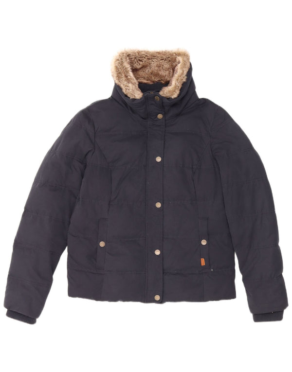 FAT FACE Womens Padded Jacket UK 12 Medium Navy Blue Polyester