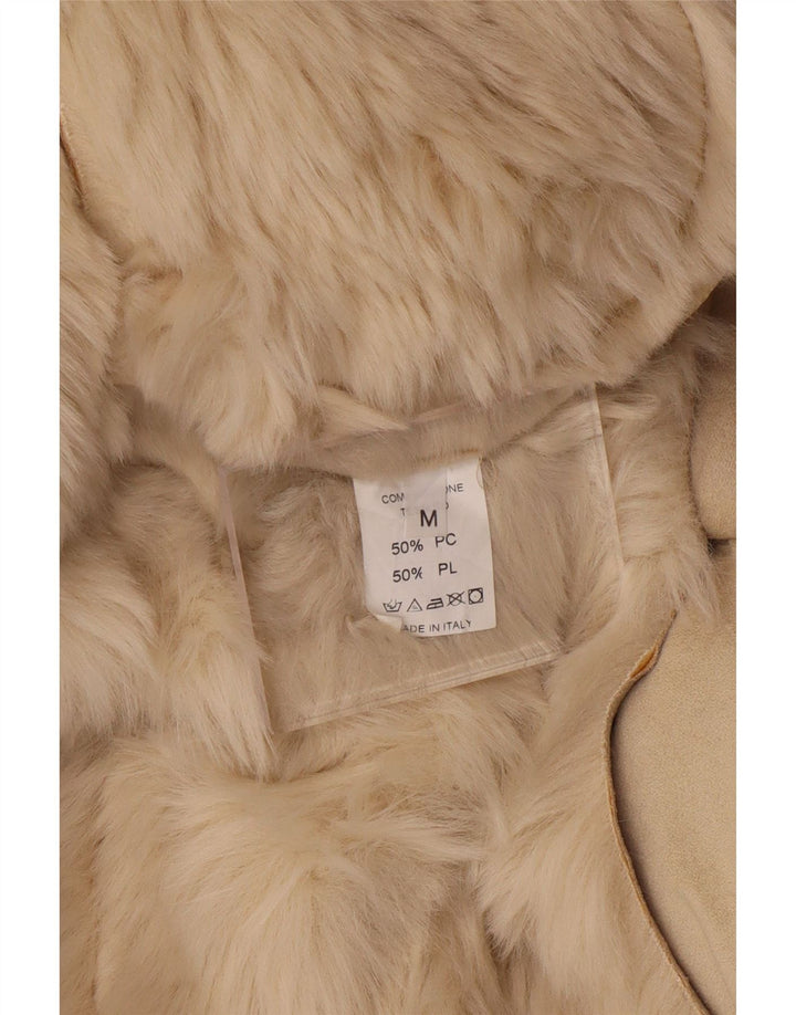 VINTAGE Sherpa-Mantel mit Kapuze für Damen, UK 14, Mittelbeige, Acryl