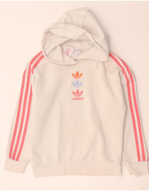 Adidas Girls Graphic Hoodie Jumper 7-8 Years White Cotton