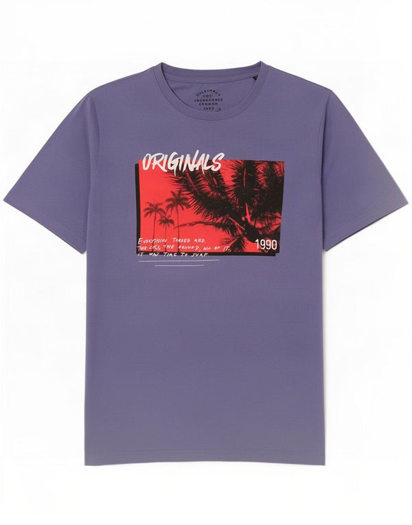 Jack & Jones Mens Graphic T-Shirt Top Medium Purple Cotton
