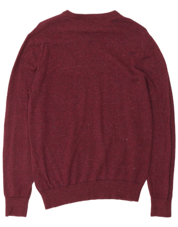 CREW CLOTHING Mens V-Neck Jumper Sweater Small Burgundy Flecked
