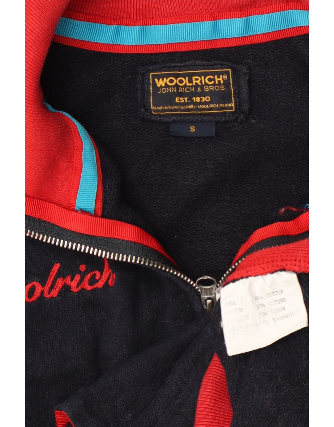 Woolrich Herren-Trainingsanzugoberteil mit Grafik, Größe S, Marineblau, Farbblock